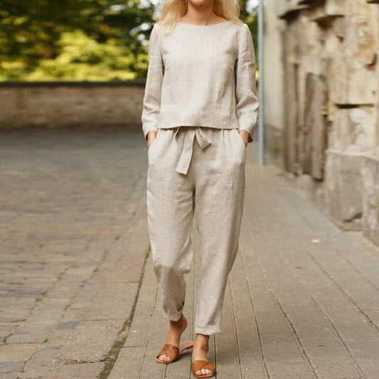 Women's Loungewear Set - Lightweight Linen - Relaxed Fit - Blouse & Pants