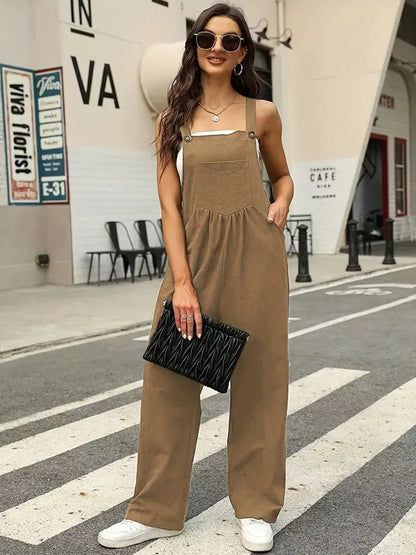 Women's Overall - Loose Fit - Wide Legs - Button Details - Casual Everyday Style