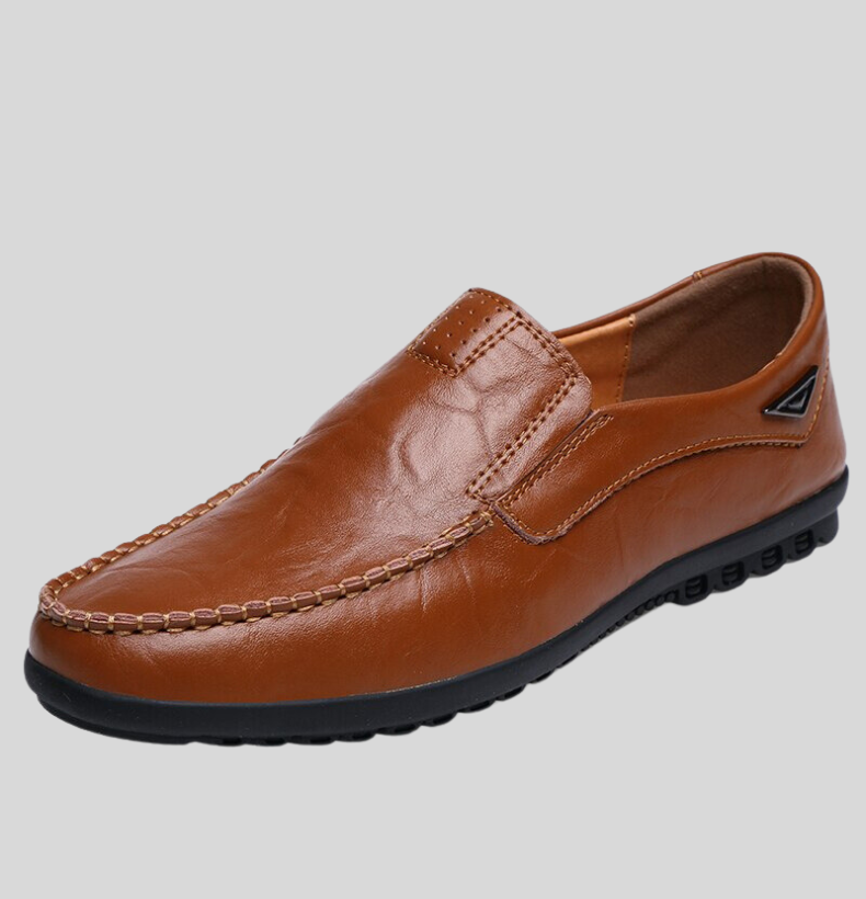 Men's Loafers - Genuine Leather - Slip-on Comfort - Classic Moccasin Stitching - Rubber Sole