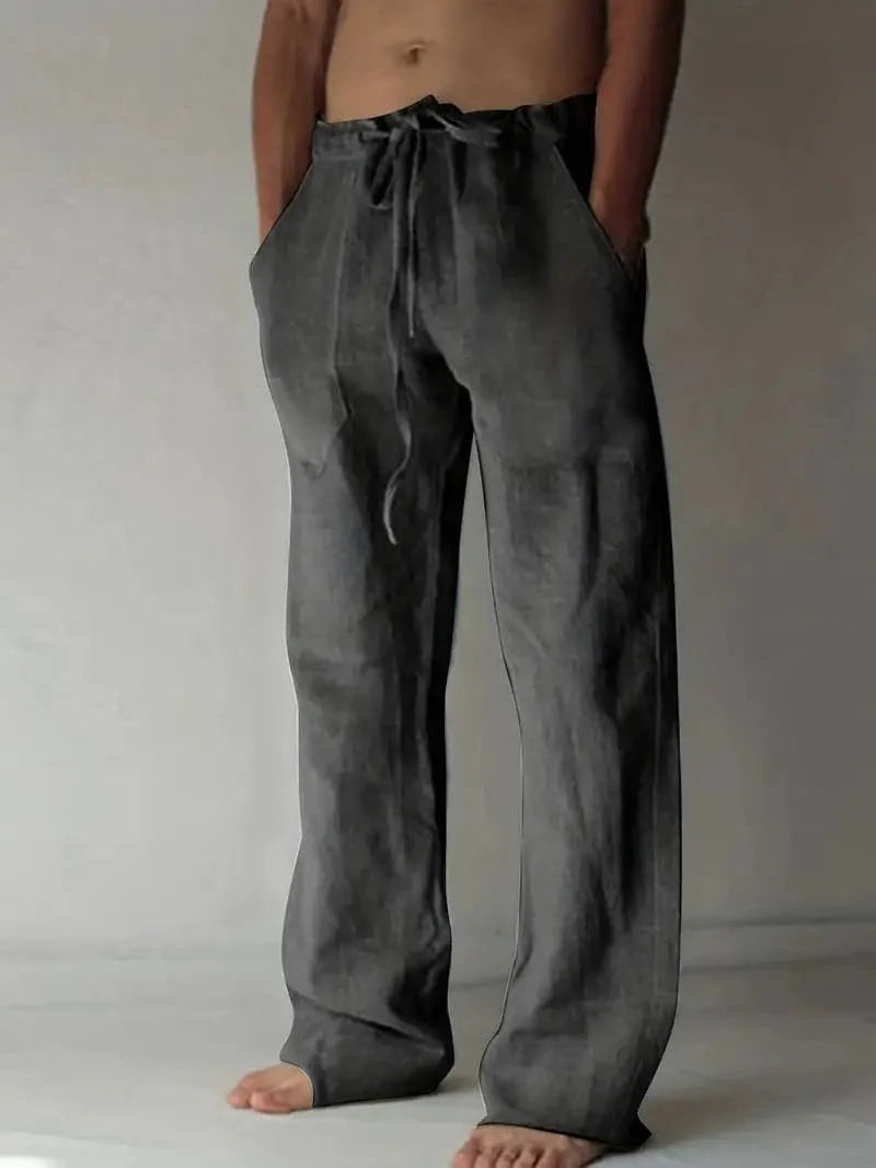 Men's Trousers - Loose Fit - Drawstring Waist - Light and Breathable Linen Blend