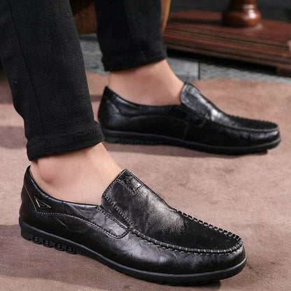 Men's Loafers - Genuine Leather - Slip-on Comfort - Classic Moccasin Stitching - Rubber Sole