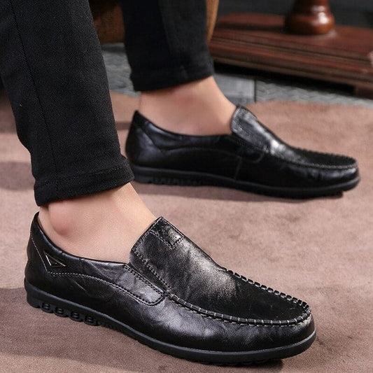 Men's Loafers - Genuine Leather - Slip-on Comfort - Classic Moccasin Stitching - Rubber Sole