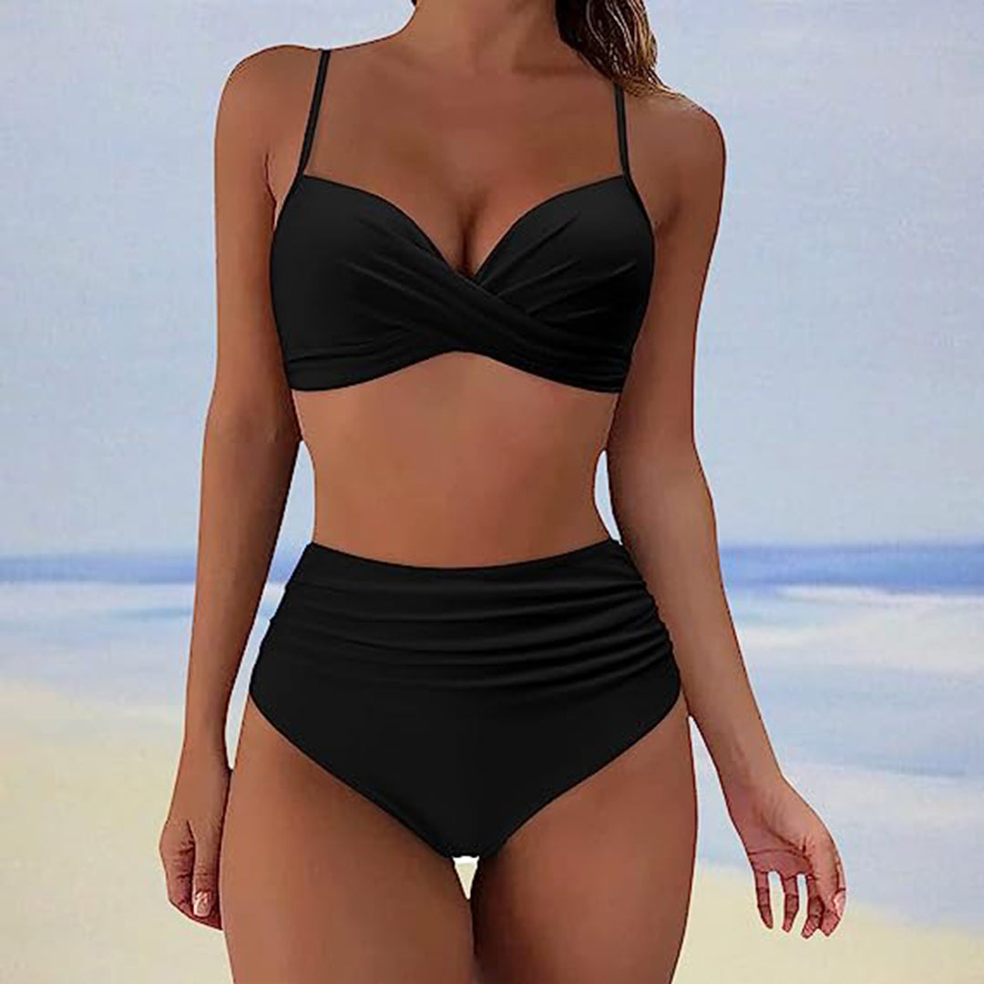 Bikini for Women - High Waisted - Cross Details - Adjustable Straps - Padded Cups