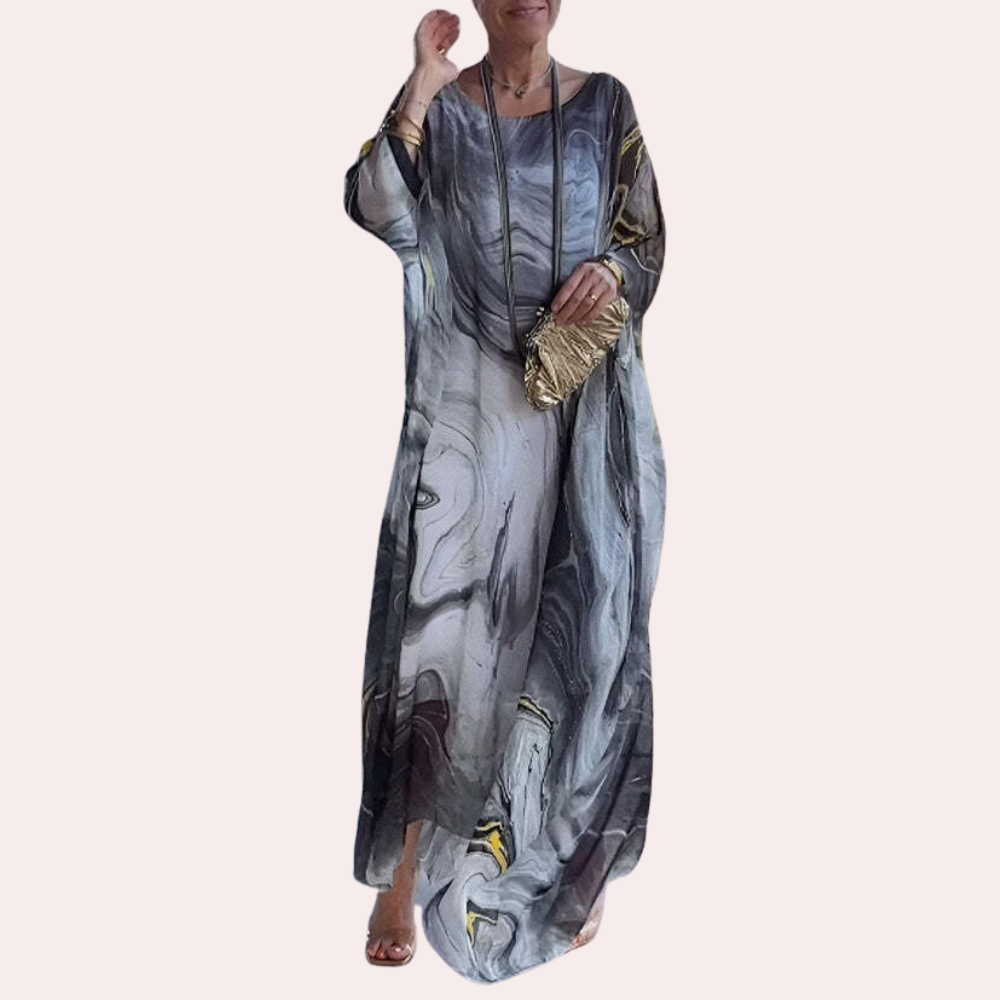 Women's Caftan Dress - Long Loose Fit - Light and Airy - Elegant Marble Pattern