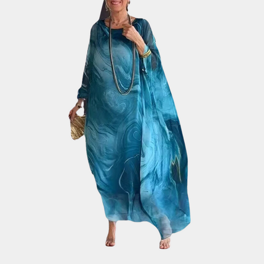 Women's Caftan Dress - Long Loose Fit - Light and Airy - Elegant Marble Pattern