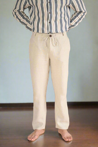 Men's Trousers - Lightweight Linen - Relaxed Fit - Drawstring Waist - Side Pockets