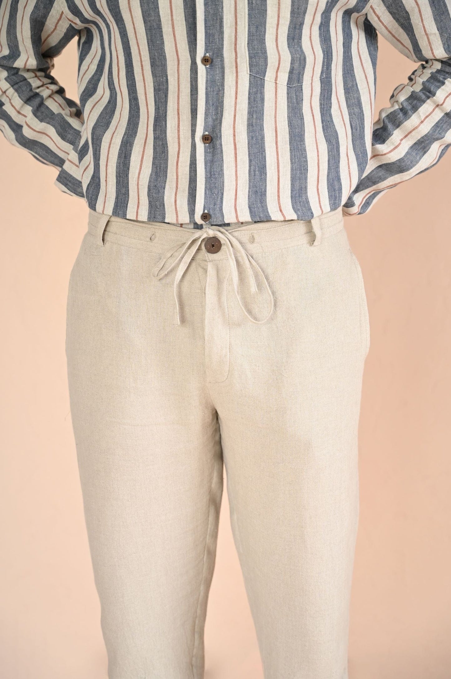 Men's Trousers - Lightweight Linen - Relaxed Fit - Drawstring Waist - Side Pockets
