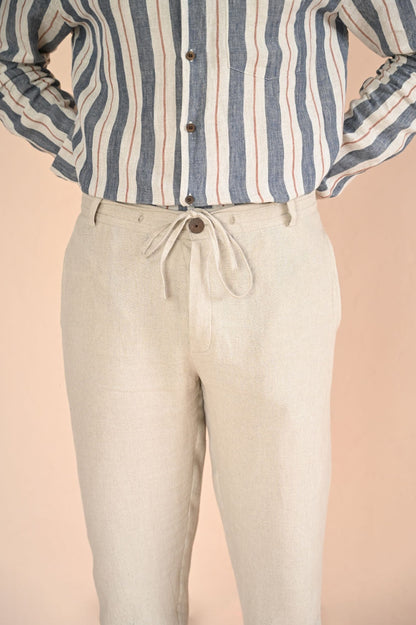 Men's Trousers - Lightweight Linen - Relaxed Fit - Drawstring Waist - Side Pockets