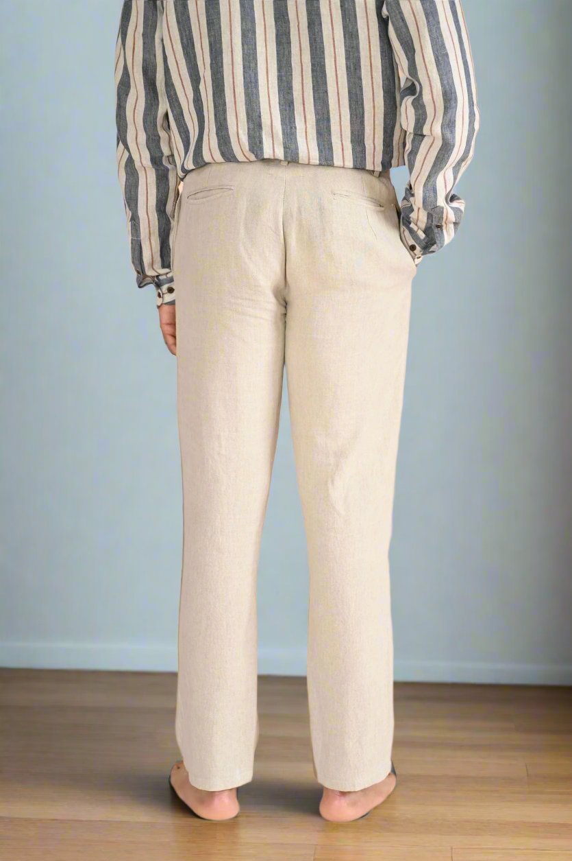 Men's Trousers - Lightweight Linen - Relaxed Fit - Drawstring Waist - Side Pockets