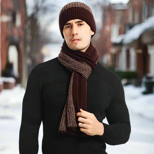 Knitted Hat and Scarf - Soft Wool Blend - Rib Knit - Warm and Comfortable