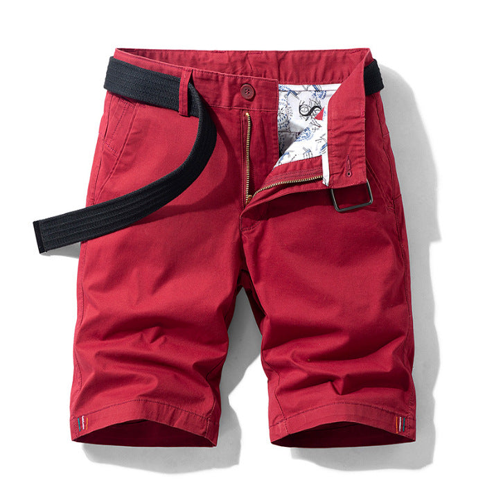 Men's Shorts - Knee-Length - With Belt & Side Pockets - Breathable Cotton - Casual Fit