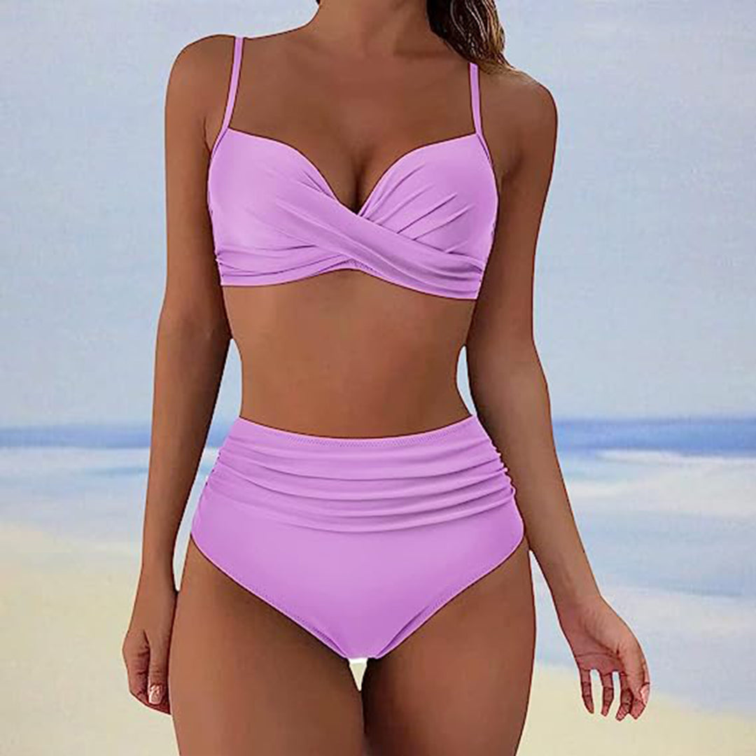 Bikini for Women - High Waisted - Cross Details - Adjustable Straps - Padded Cups