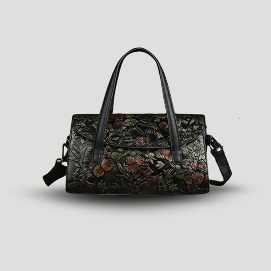 Women's Handbag - Embossed Floral Pattern - Elegant Design - Detachable Shoulder Strap