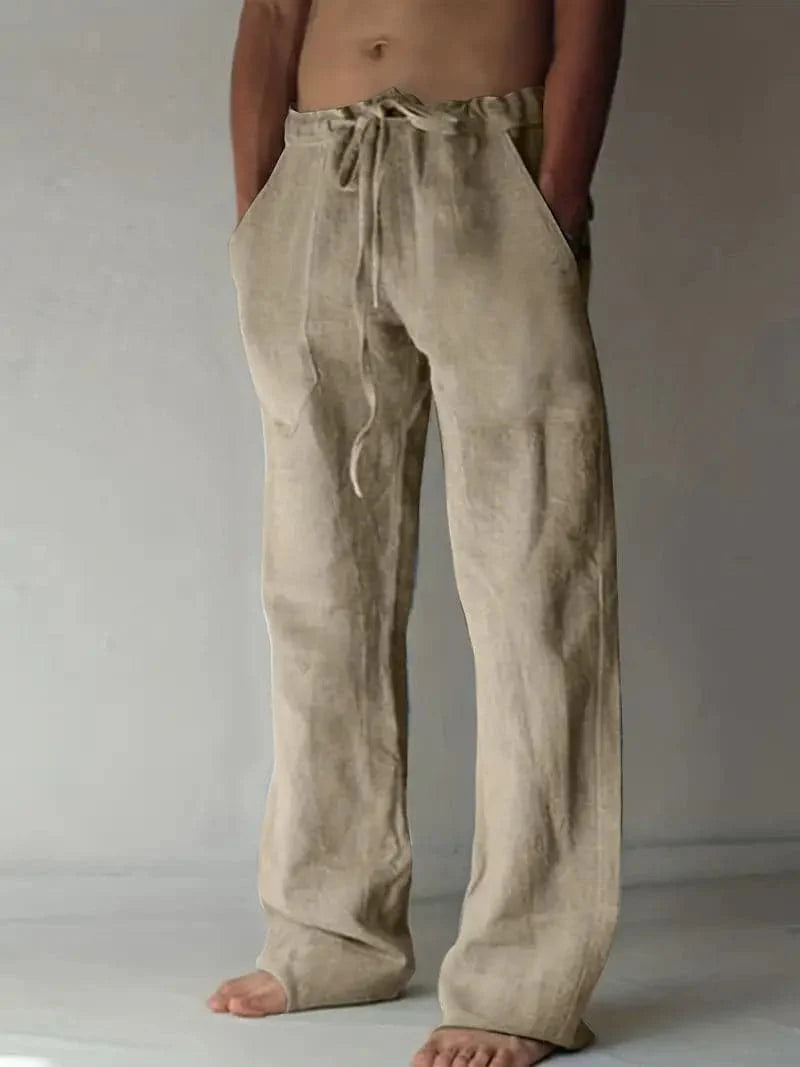 Men's Trousers - Loose Fit - Drawstring Waist - Light and Breathable Linen Blend