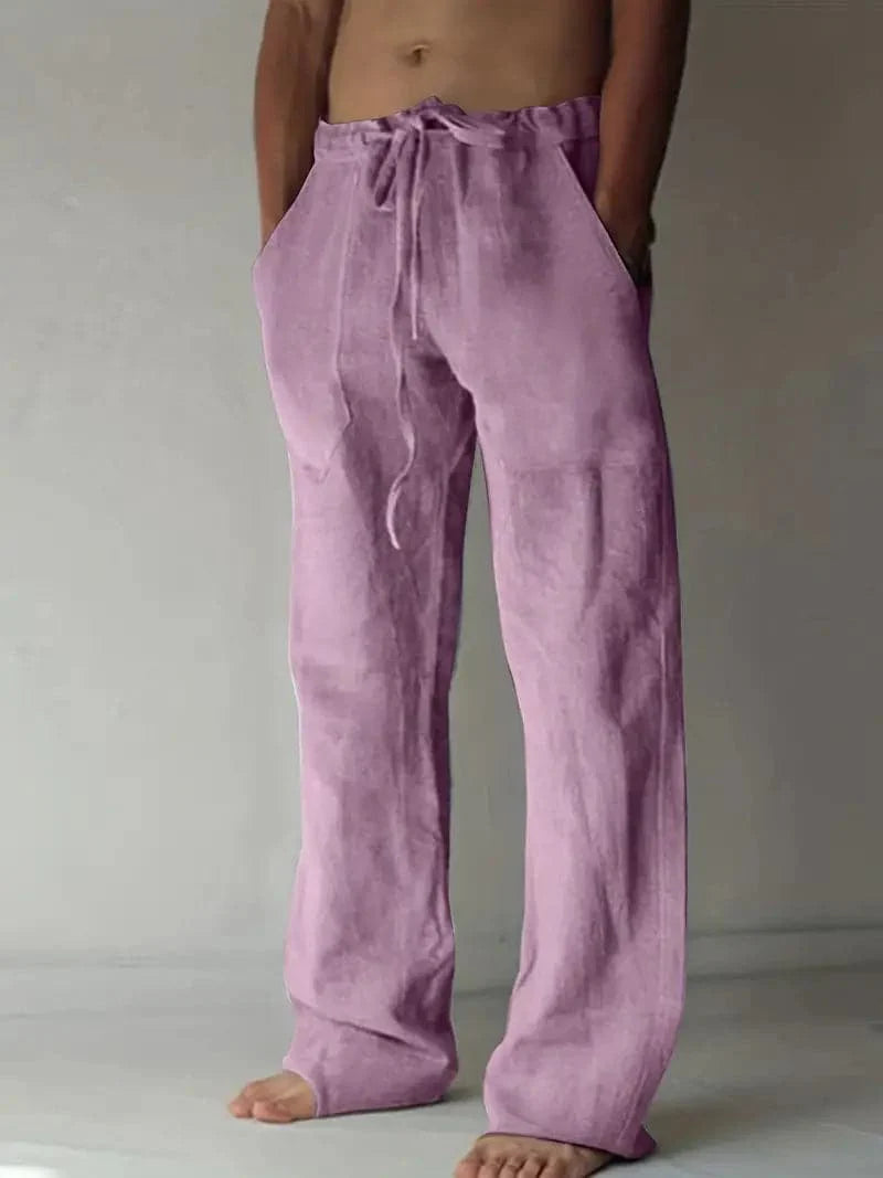 Men's Trousers - Loose Fit - Drawstring Waist - Light and Breathable Linen Blend